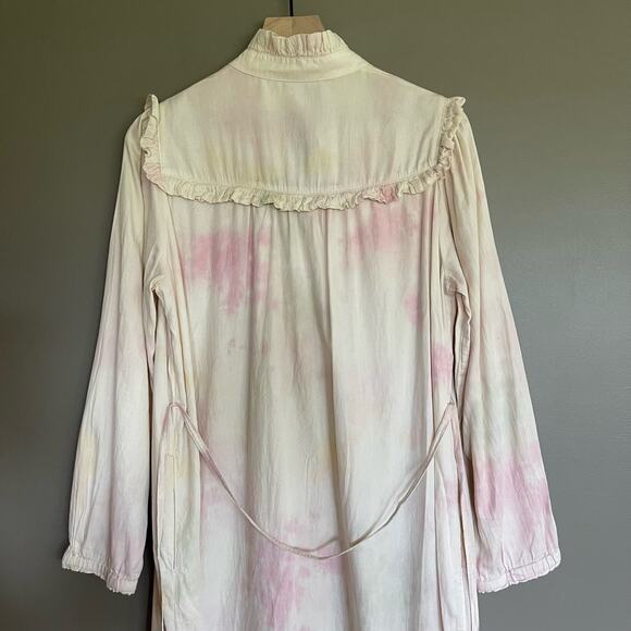 Raquel Allegra Luna Ruffle Midi Dress Large Tie Dye Pink Victorian Ruffle Collar - Picture 14 of 16
